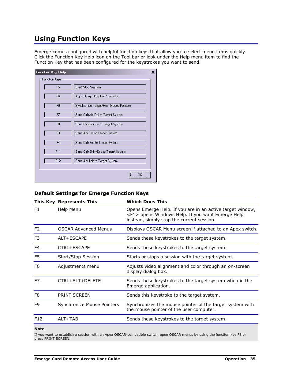 Using function keys | Apex Digital Apex EmergeCard Remote Access User Manual | Page 39 / 52