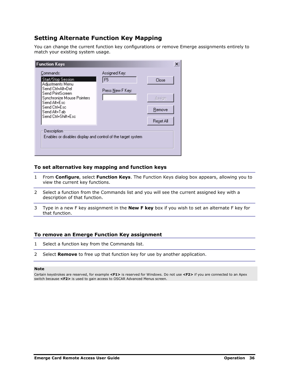 Setting alternate function key mapping | Apex Digital Apex EmergeCard Remote Access User Manual | Page 40 / 52