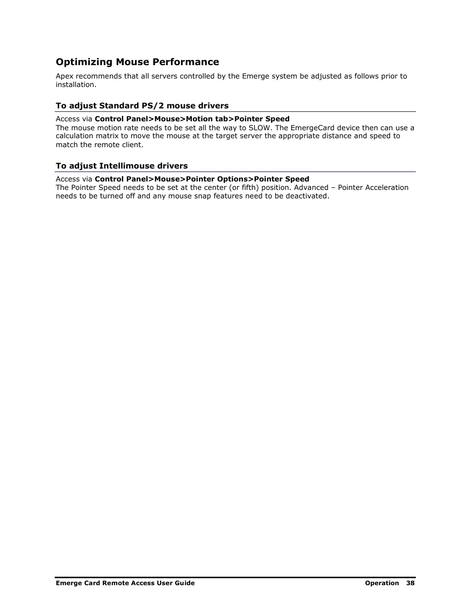 Optimizing mouse performance | Apex Digital Apex EmergeCard Remote Access User Manual | Page 42 / 52