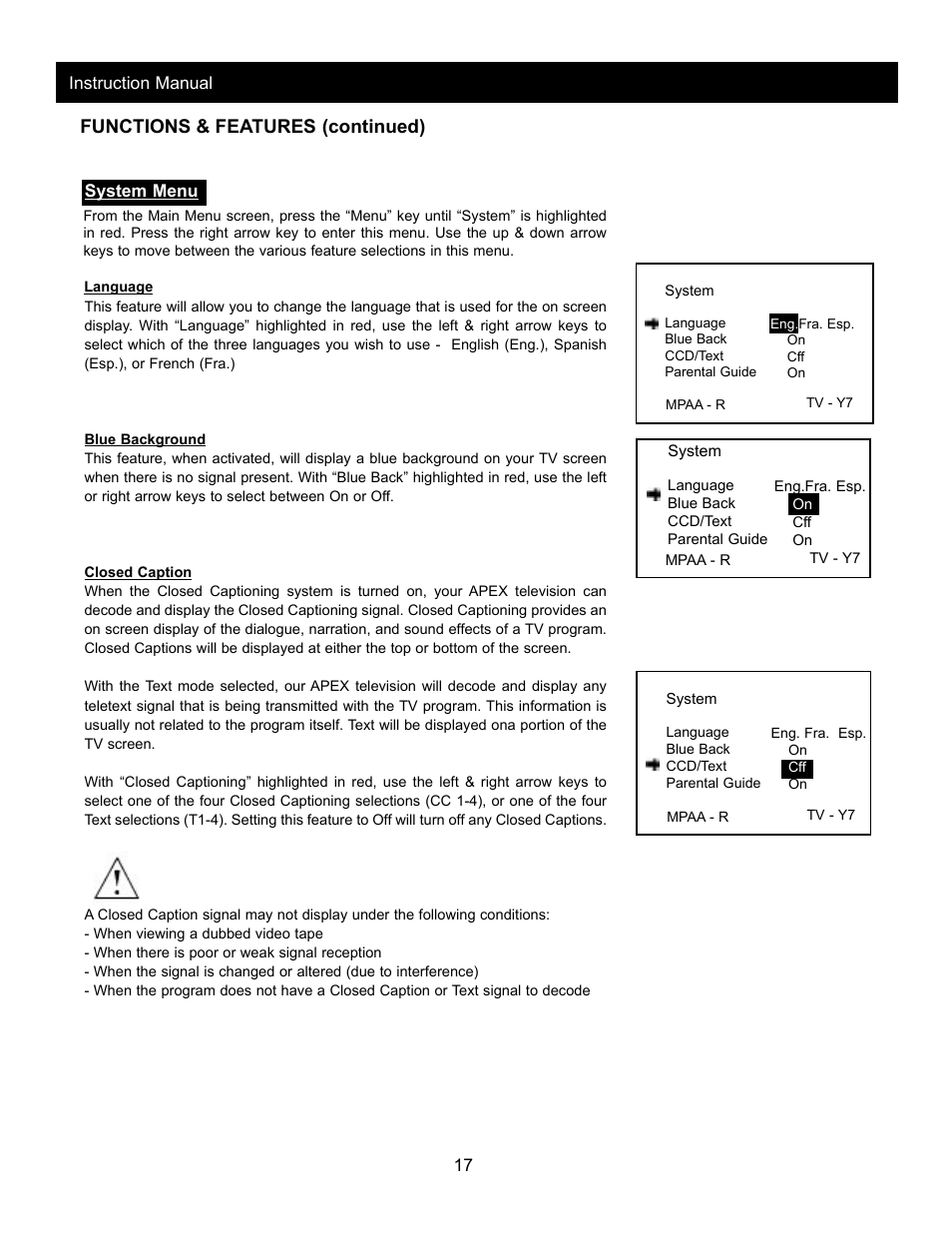 Functions & features (continued) | Apex Digital AT2702 User Manual | Page 19 / 23