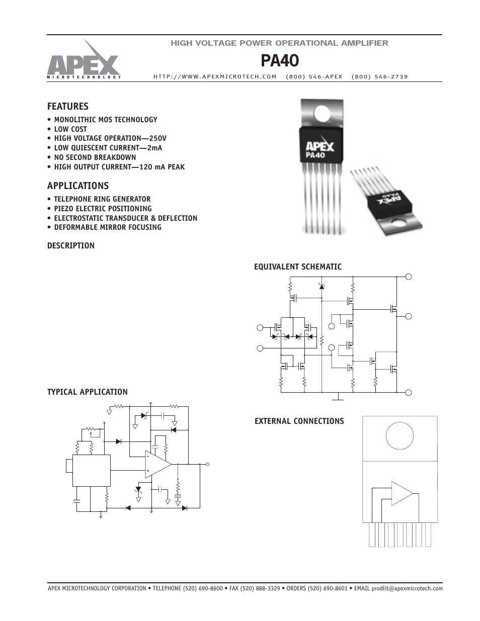 Apex Digital PA40 User Manual | 4 pages