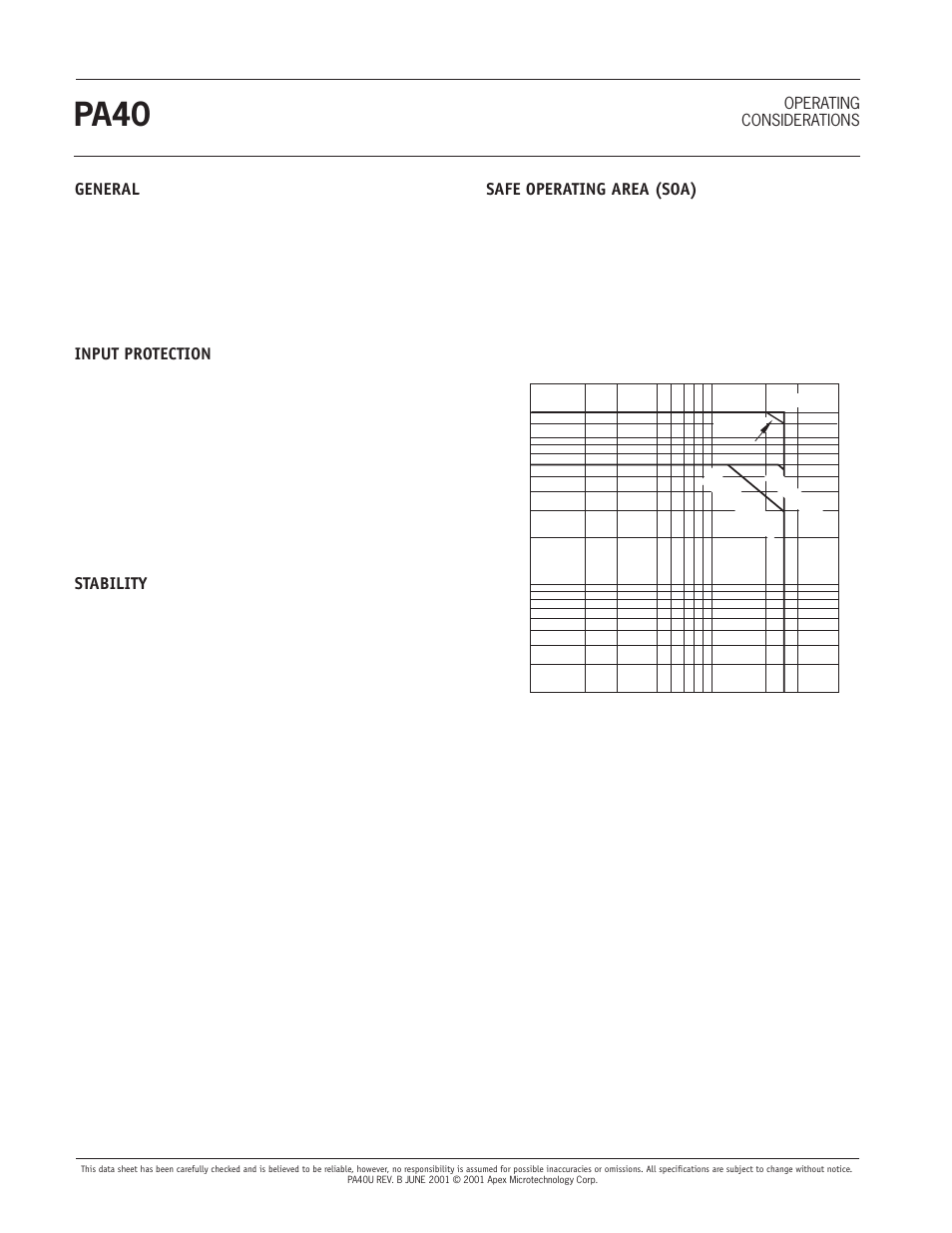 Pa40, General, Input protection | Stability, Safe operating area (soa) | Apex Digital PA40 User Manual | Page 4 / 4