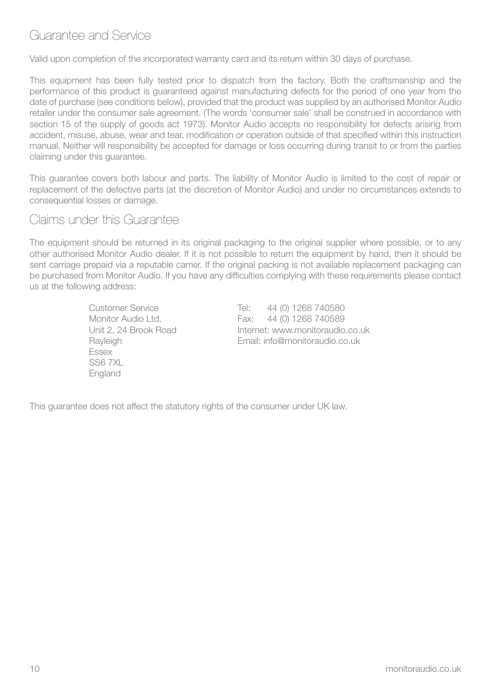Guarantee and service, Claims under this guarantee | Apex Digital AW-12 User Manual | Page 12 / 16