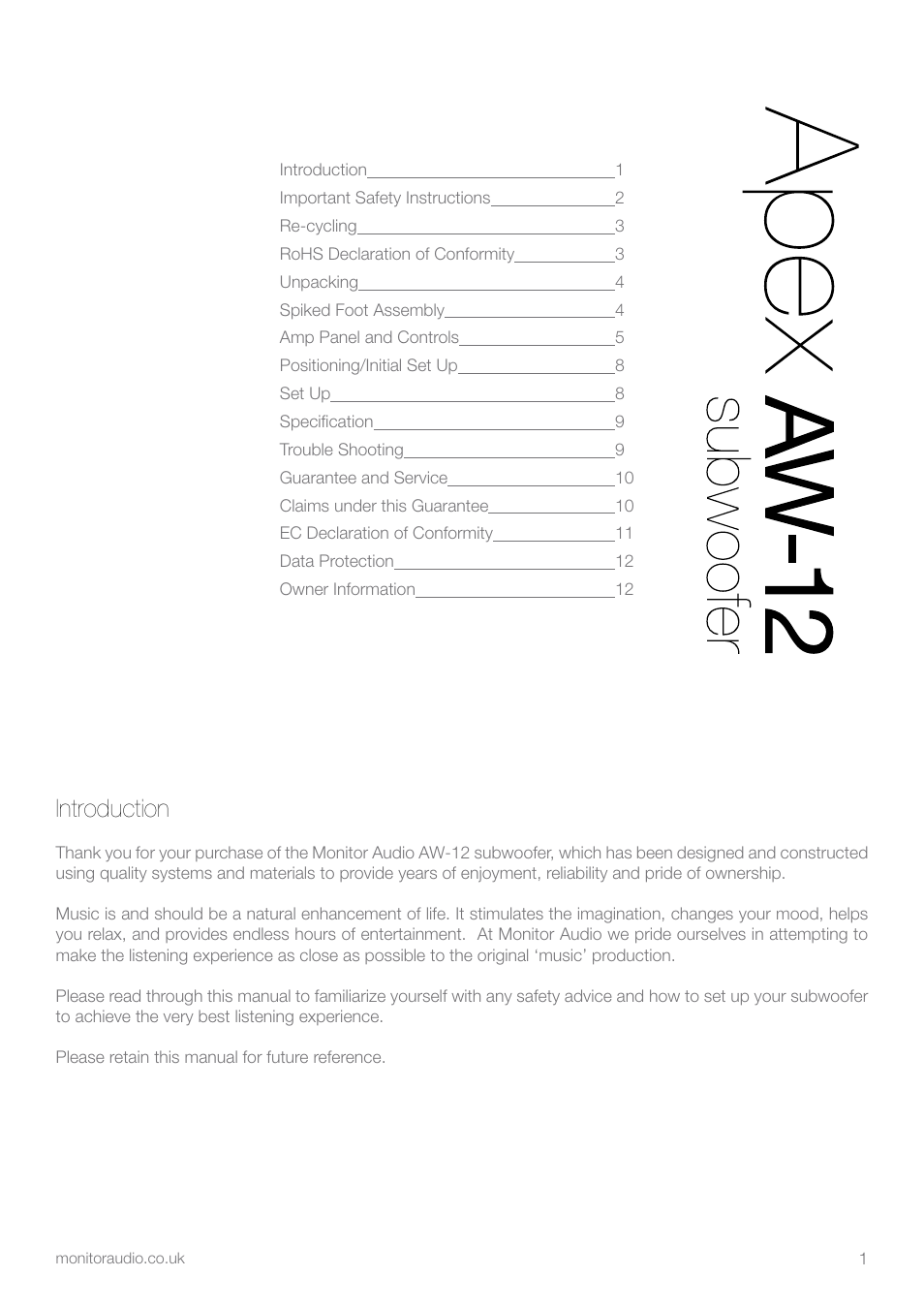 Introduction | Apex Digital AW-12 User Manual | Page 3 / 16