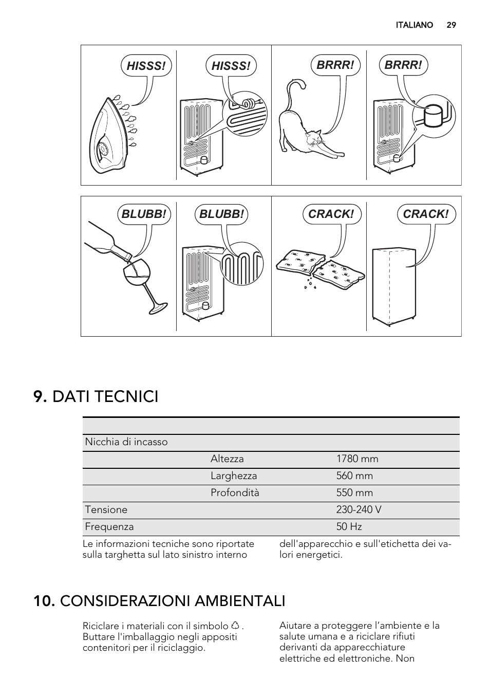 Dati tecnici, Considerazioni ambientali | AEG AGS58200F0 User Manual | Page 29 / 48