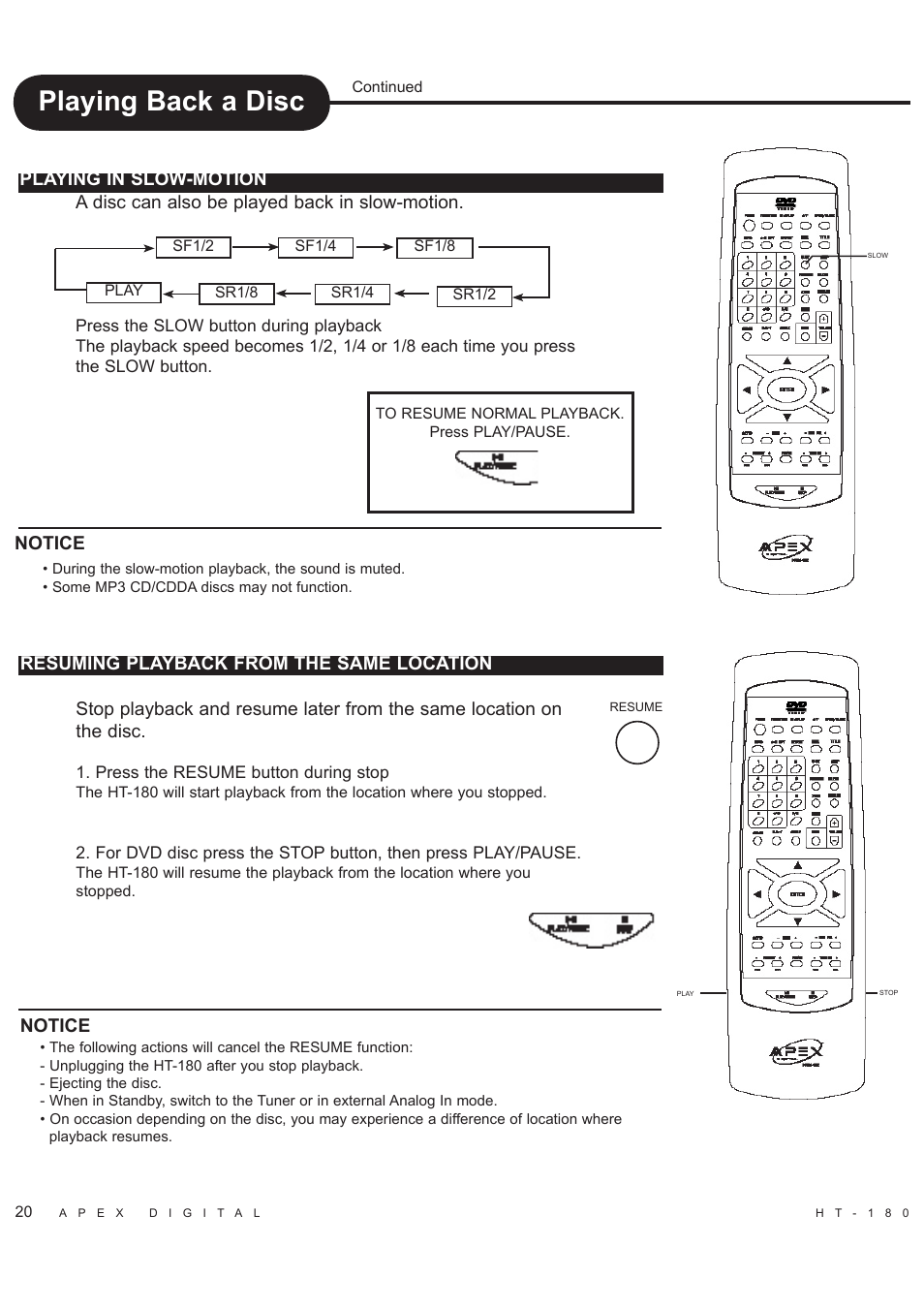 Playing back a disc | Apex Digital HT-180 User Manual | Page 21 / 44