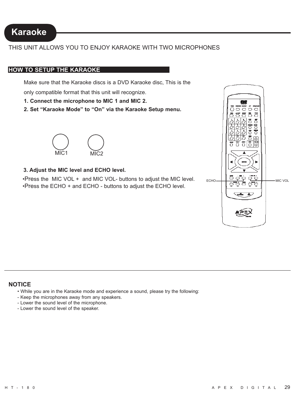 Karaoke | Apex Digital HT-180 User Manual | Page 30 / 44