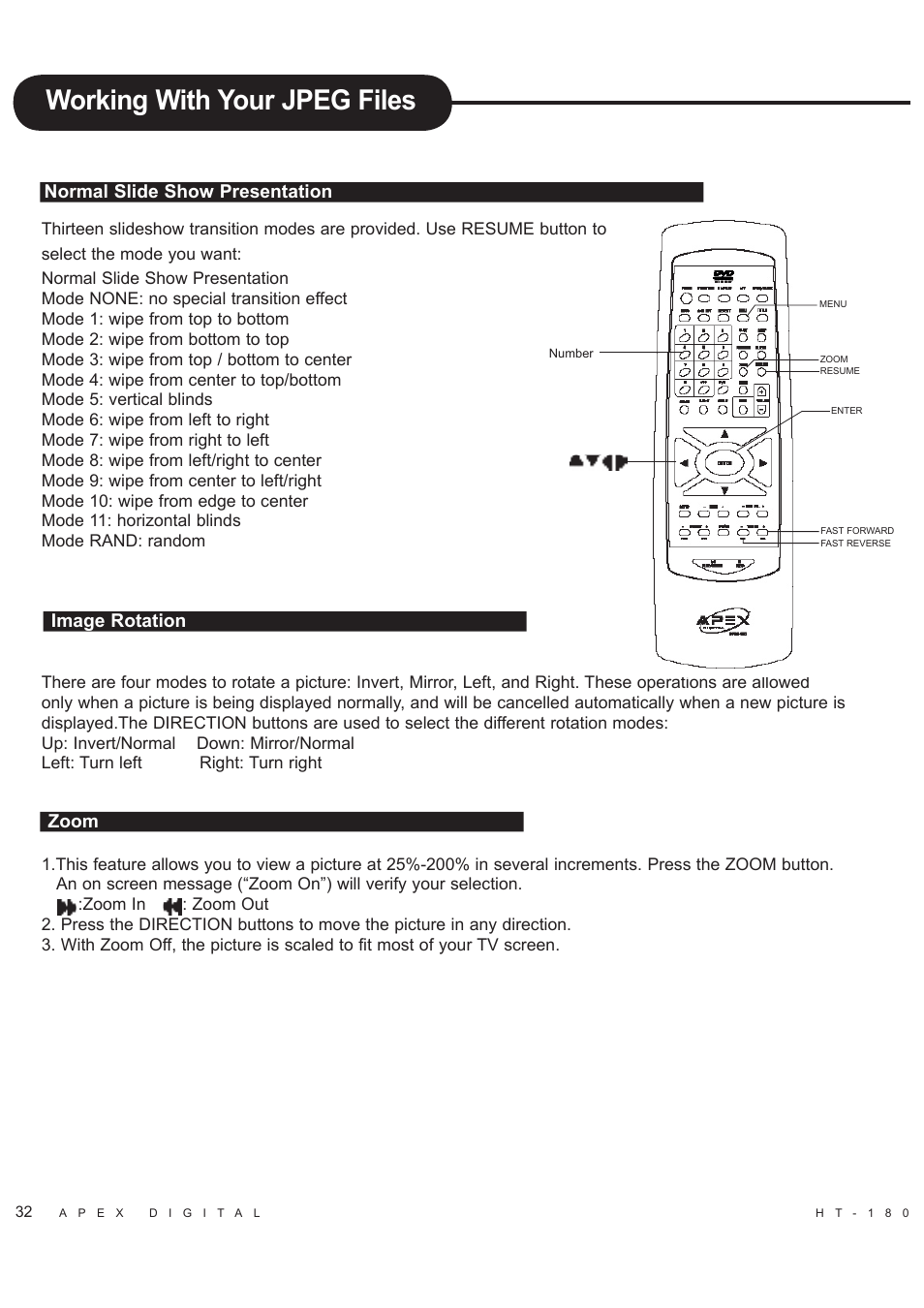 Working with your jpeg files | Apex Digital HT-180 User Manual | Page 33 / 44