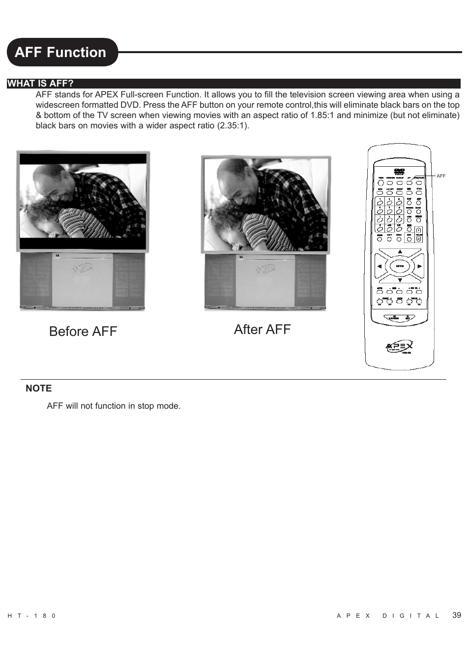 Aff function, Before aff after aff | Apex Digital HT-180 User Manual | Page 40 / 44