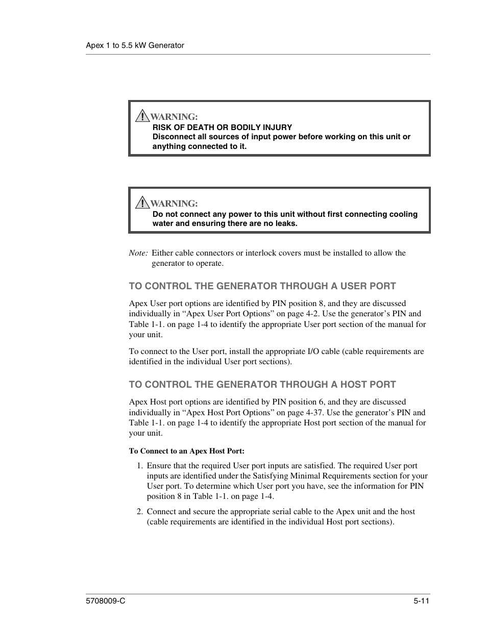 To control the generator through a user port, To control the generator through a host port | Apex Digital 5708009-C User Manual | Page 139 / 160