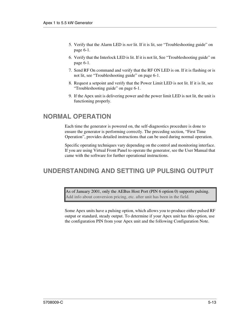 Normal operation, Understanding and setting up pulsing output | Apex Digital 5708009-C User Manual | Page 141 / 160
