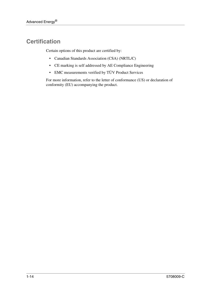 Certification, Certain options of this product are certified by, Certification -14 | Apex Digital 5708009-C User Manual | Page 26 / 160