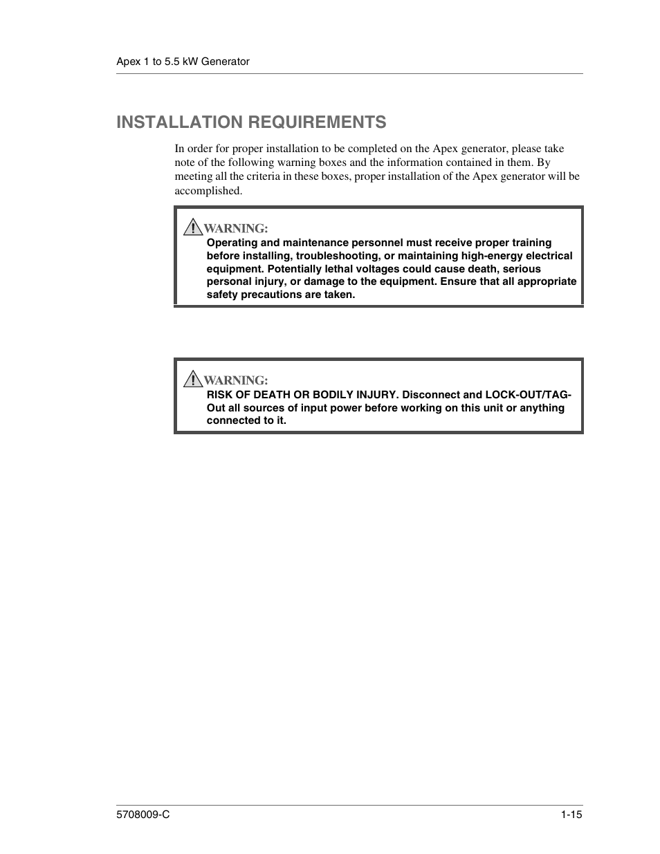 Installation requirements, Installation requirements -15 | Apex Digital 5708009-C User Manual | Page 27 / 160