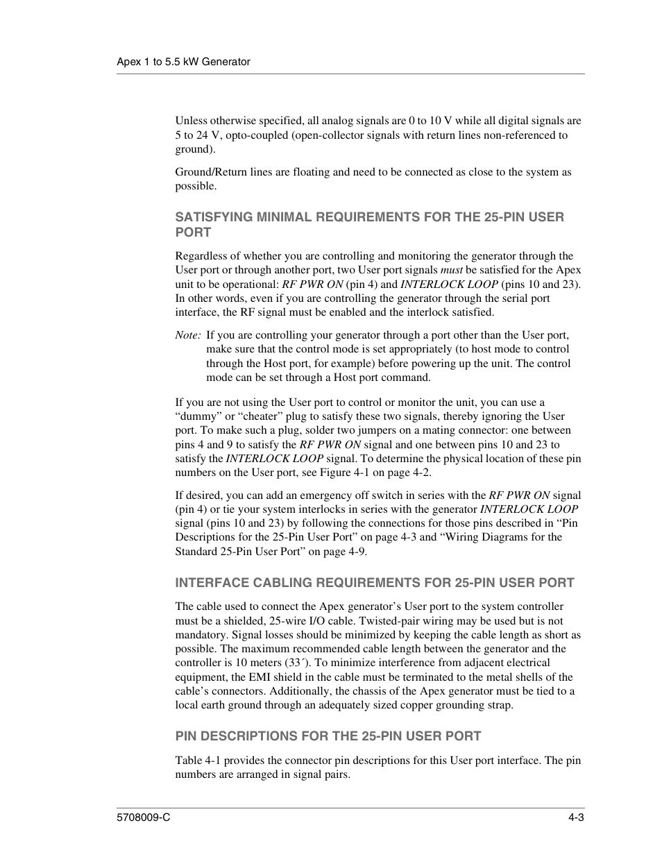 Pin descriptions for the 25-pin user port | Apex Digital 5708009-C User Manual | Page 49 / 160