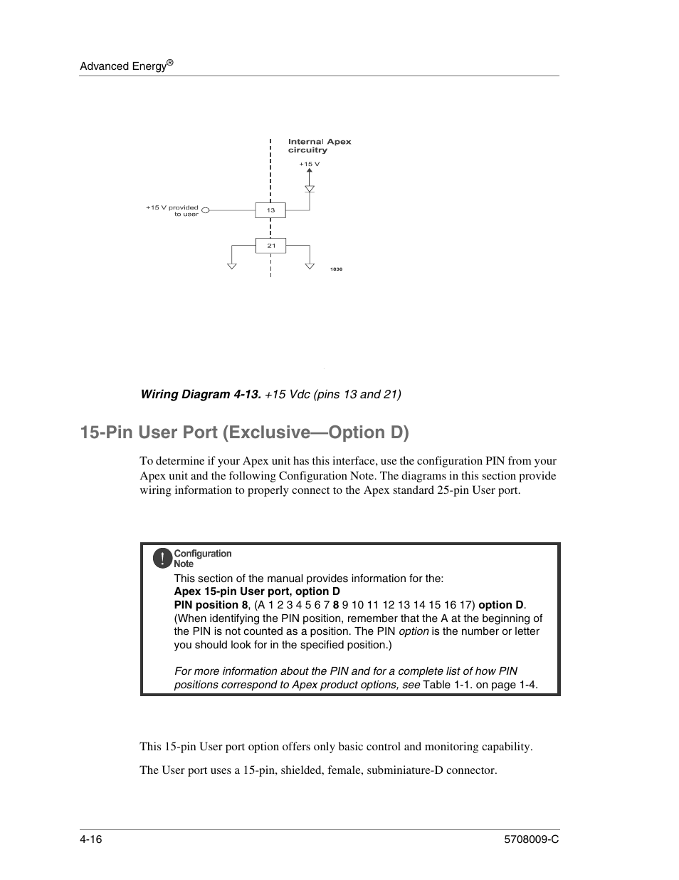 Pin user port (exclusive—option d), Pin user port (exclusive—option d) -16 | Apex Digital 5708009-C User Manual | Page 62 / 160