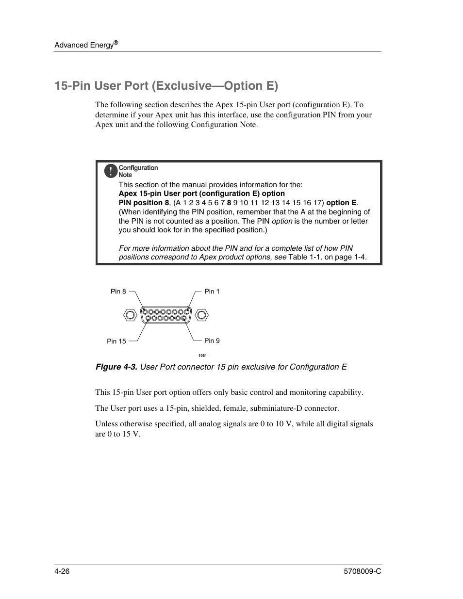 Pin user port (exclusive—option e), Pin user port (exclusive—option e) -26 | Apex Digital 5708009-C User Manual | Page 72 / 160