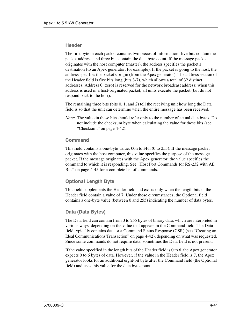 Header, Command, Optional length byte | Data (data bytes) | Apex Digital 5708009-C User Manual | Page 87 / 160
