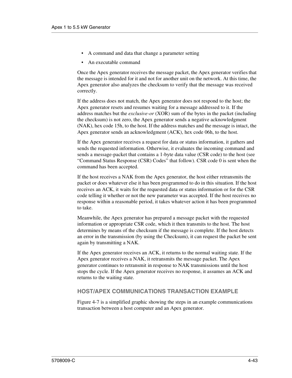 Host/apex communications transaction example, Host/apex communications transaction example -43 | Apex Digital 5708009-C User Manual | Page 89 / 160