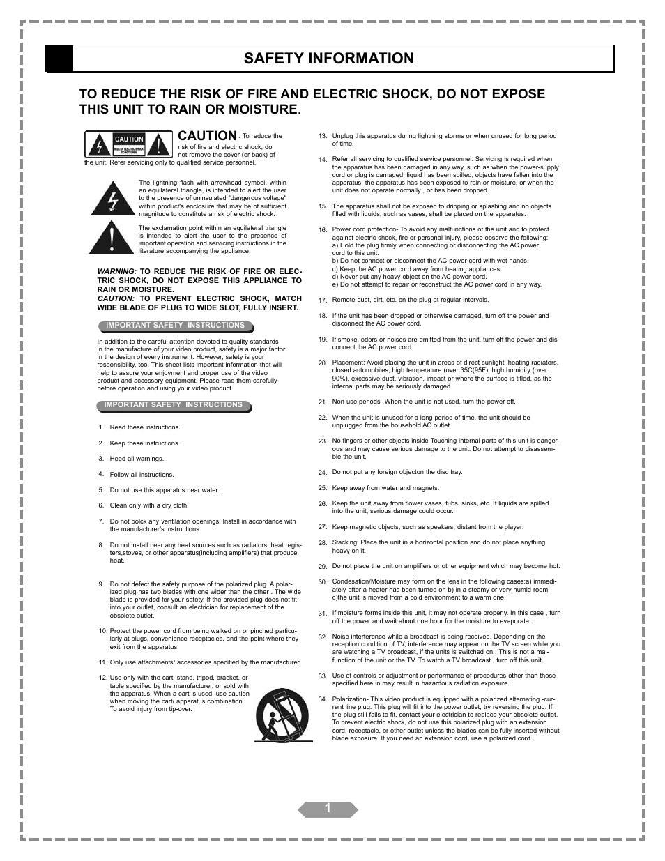 Safety information, Caution | Apex Digital HT-175 User Manual | Page 2 / 34