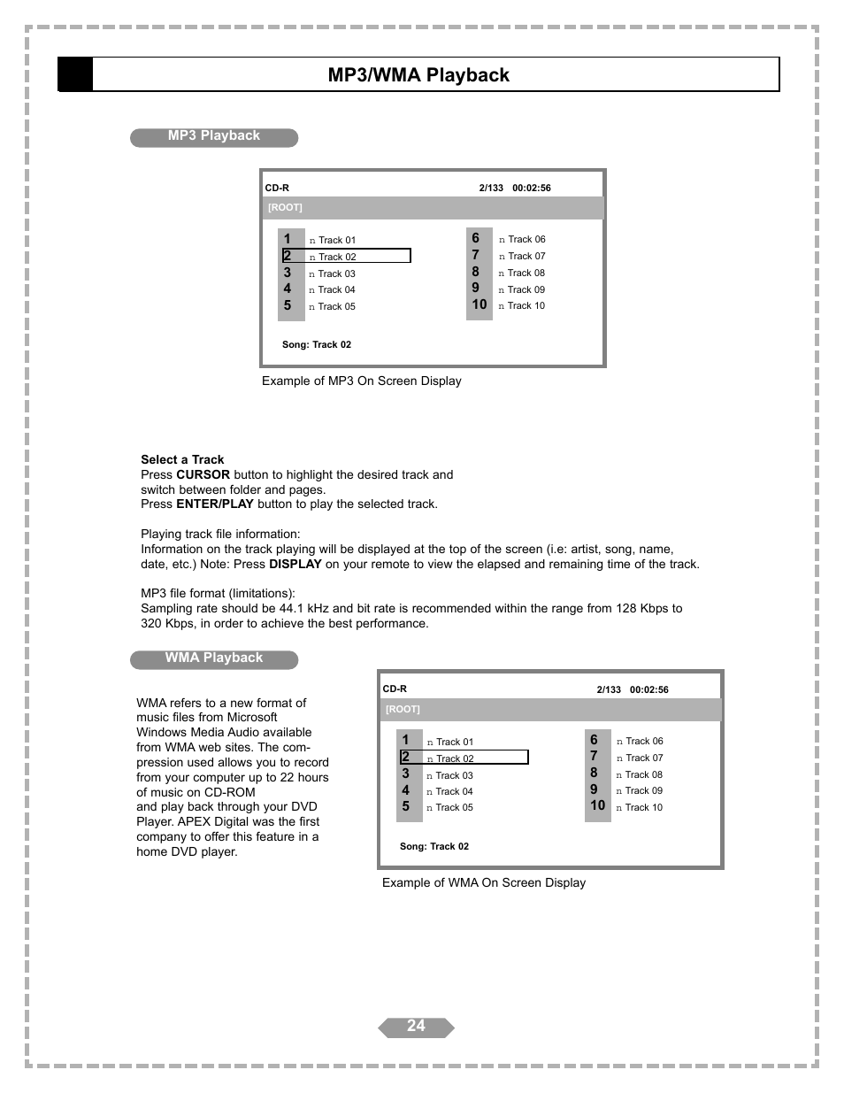 Mp3/wma playback, Mp3 playback wma playback | Apex Digital HT-175 User Manual | Page 25 / 34