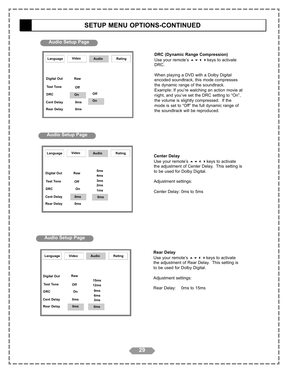 Setup menu options-continued, Language setup | Apex Digital HT-175 User Manual | Page 30 / 34