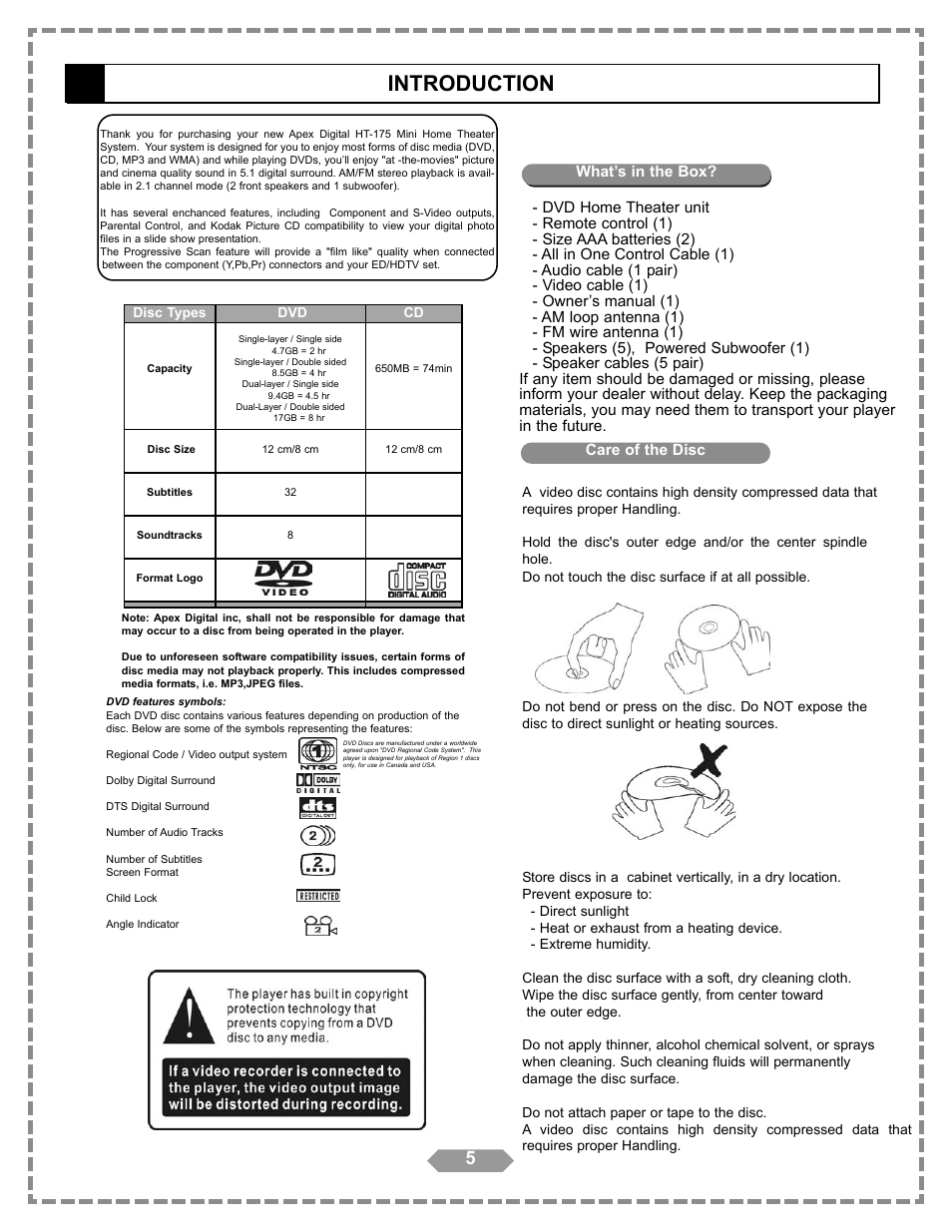 Introduction | Apex Digital HT-175 User Manual | Page 6 / 34