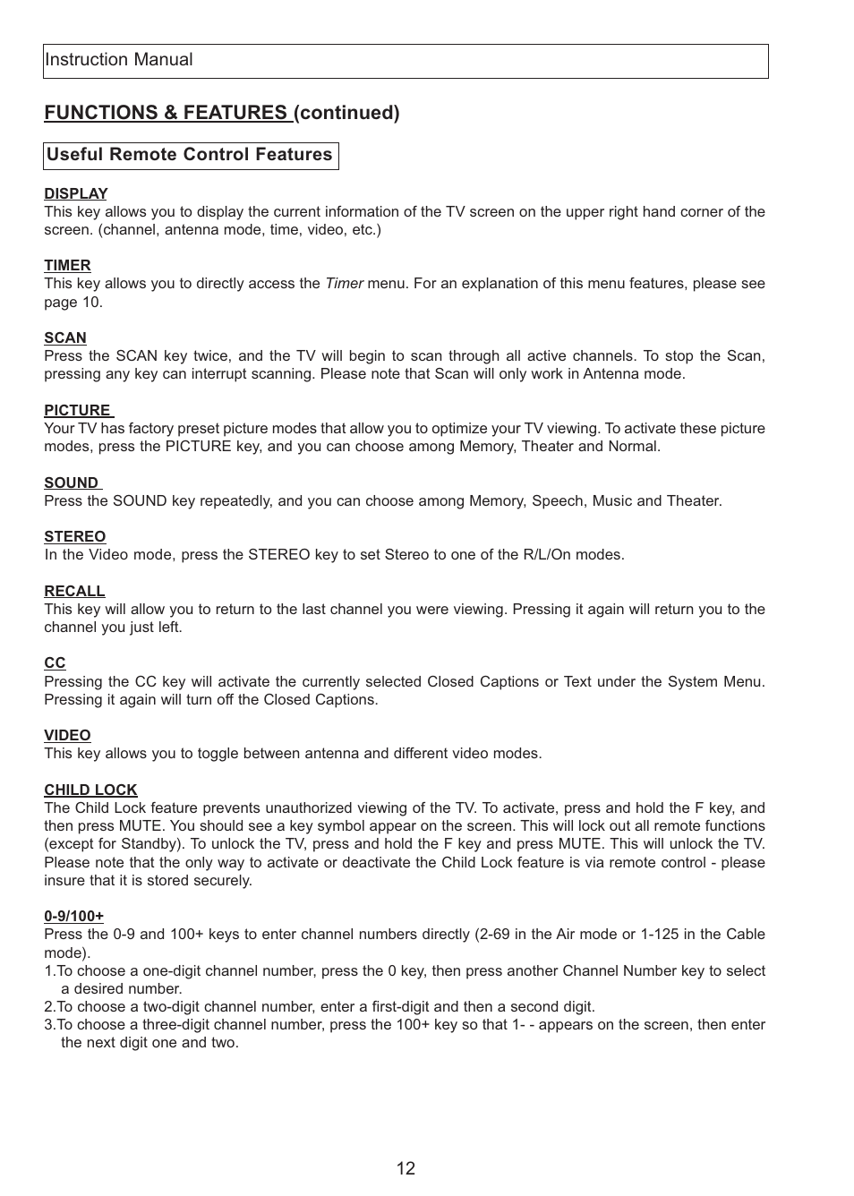 Functions & features (continued) | Apex Digital AT2708S User Manual | Page 13 / 16