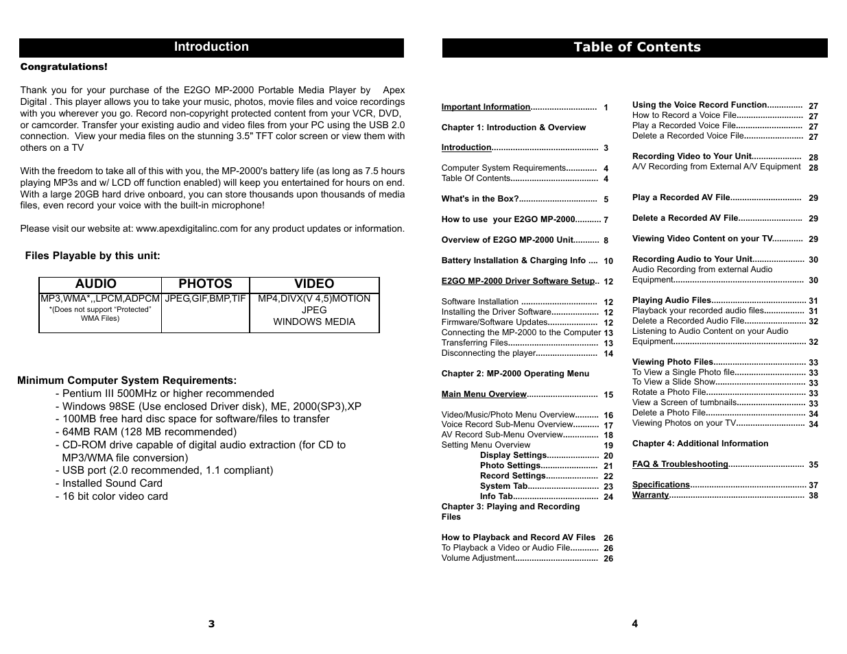 Apex Digital MP-2000 User Manual | Page 3 / 21