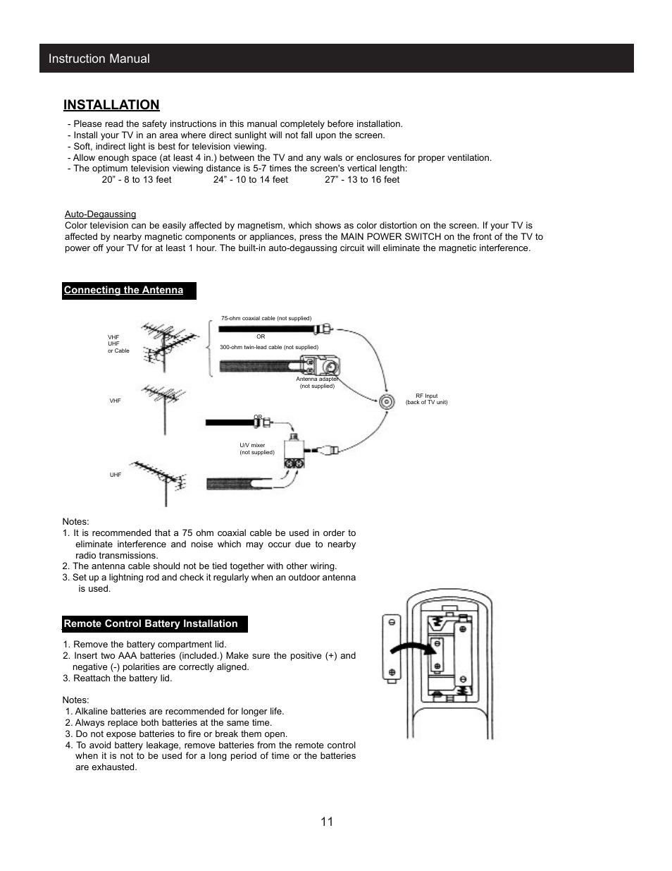Installation, 11 instruction manual | Apex Digital AT2002S User Manual | Page 13 / 21