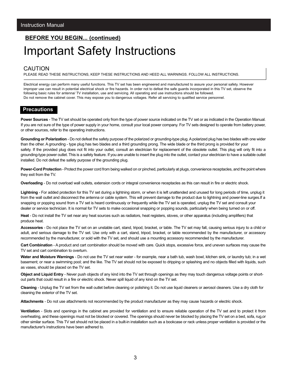 Important safety instructions, Caution, Before you begin... (continued) | Apex Digital AT2002S User Manual | Page 5 / 21