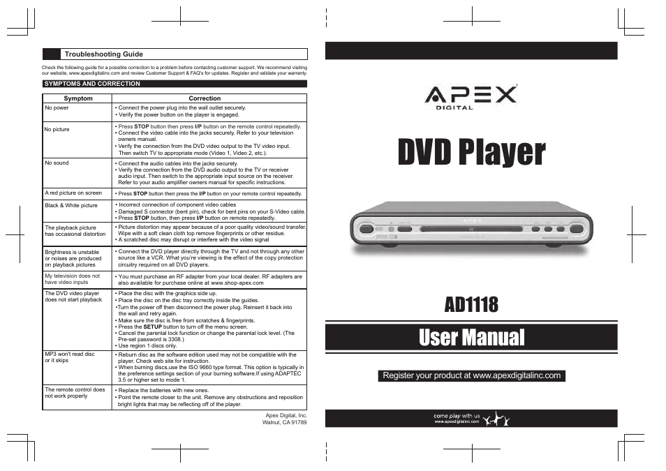 Apex Digital AD1118 User Manual | 14 pages