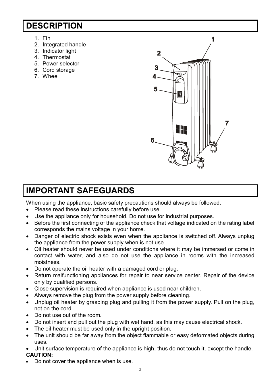 Description, Important safeguards | Scarlett SC-1163 User Manual | Page 2 / 7