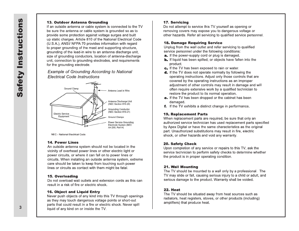 Saf ety instr uctions | Apex Digital LD3249 User Manual | Page 4 / 32