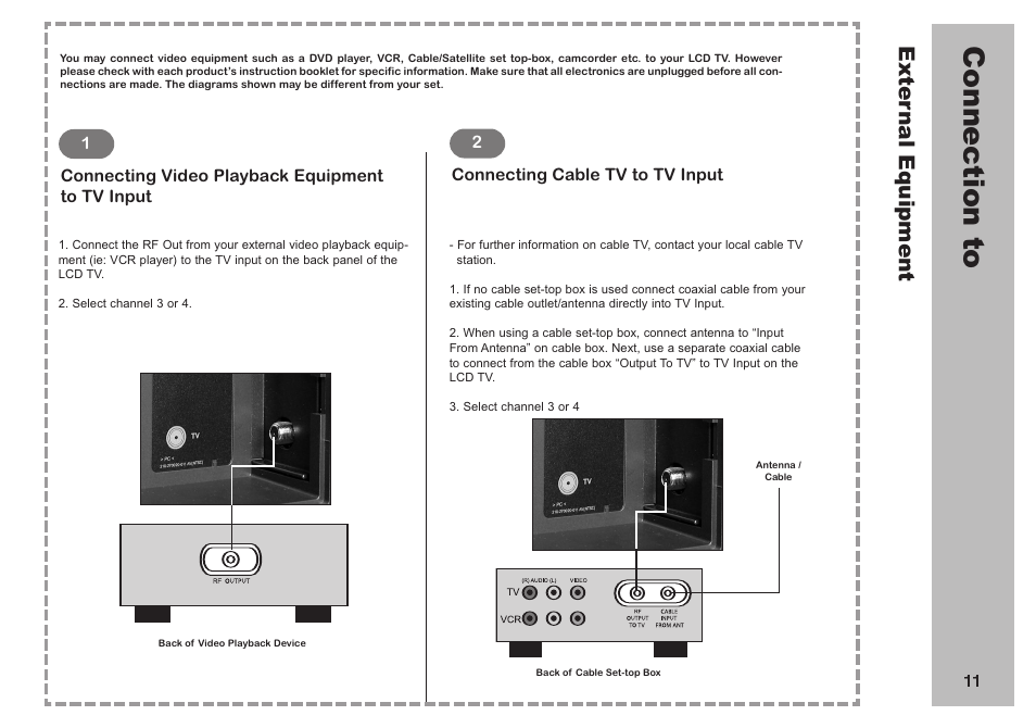Con ne ct io n t o, Ex te rn al eq uip m en t | Apex Digital AVL 2778 User Manual | Page 11 / 26