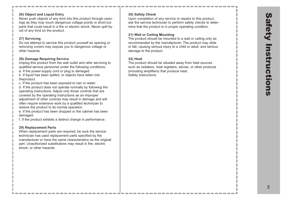 Sa fe ty in st ru ct io ns | Apex Digital AVL 2778 User Manual | Page 5 / 26