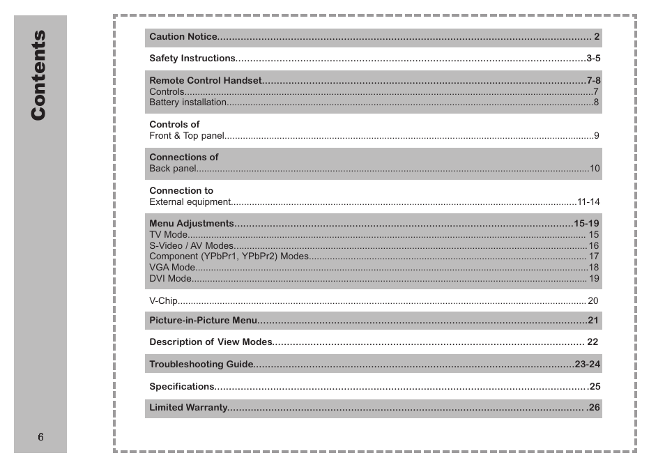 Con te nt s | Apex Digital AVL 2778 User Manual | Page 6 / 26