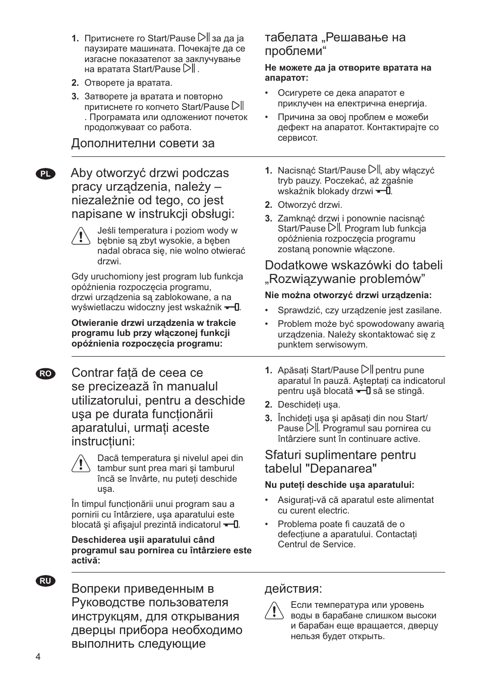 Sfaturi suplimentare pentru tabelul "depanarea | AEG L76285FL User Manual | Page 4 / 8