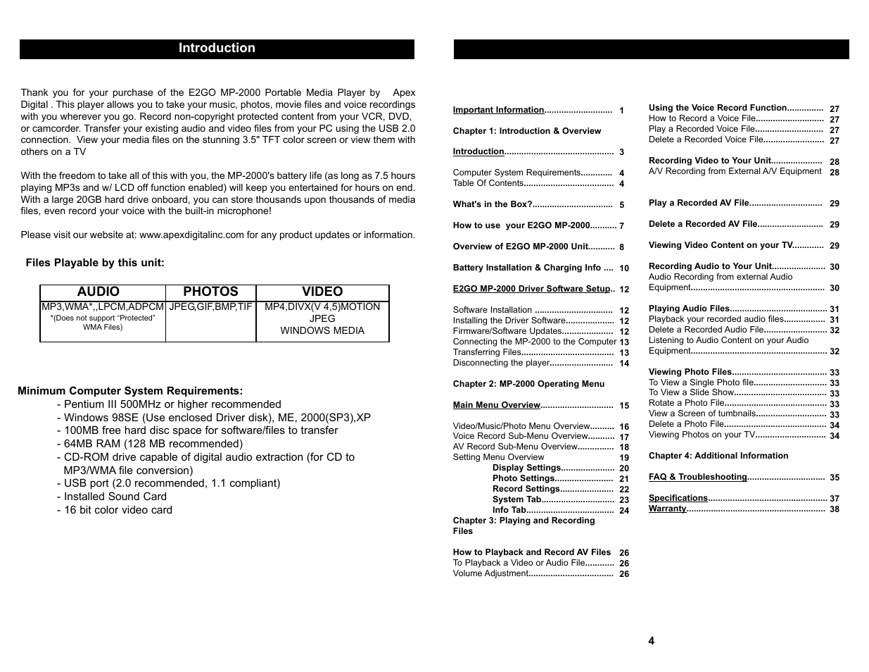 Apex Digital MP2000 User Manual | Page 3 / 21
