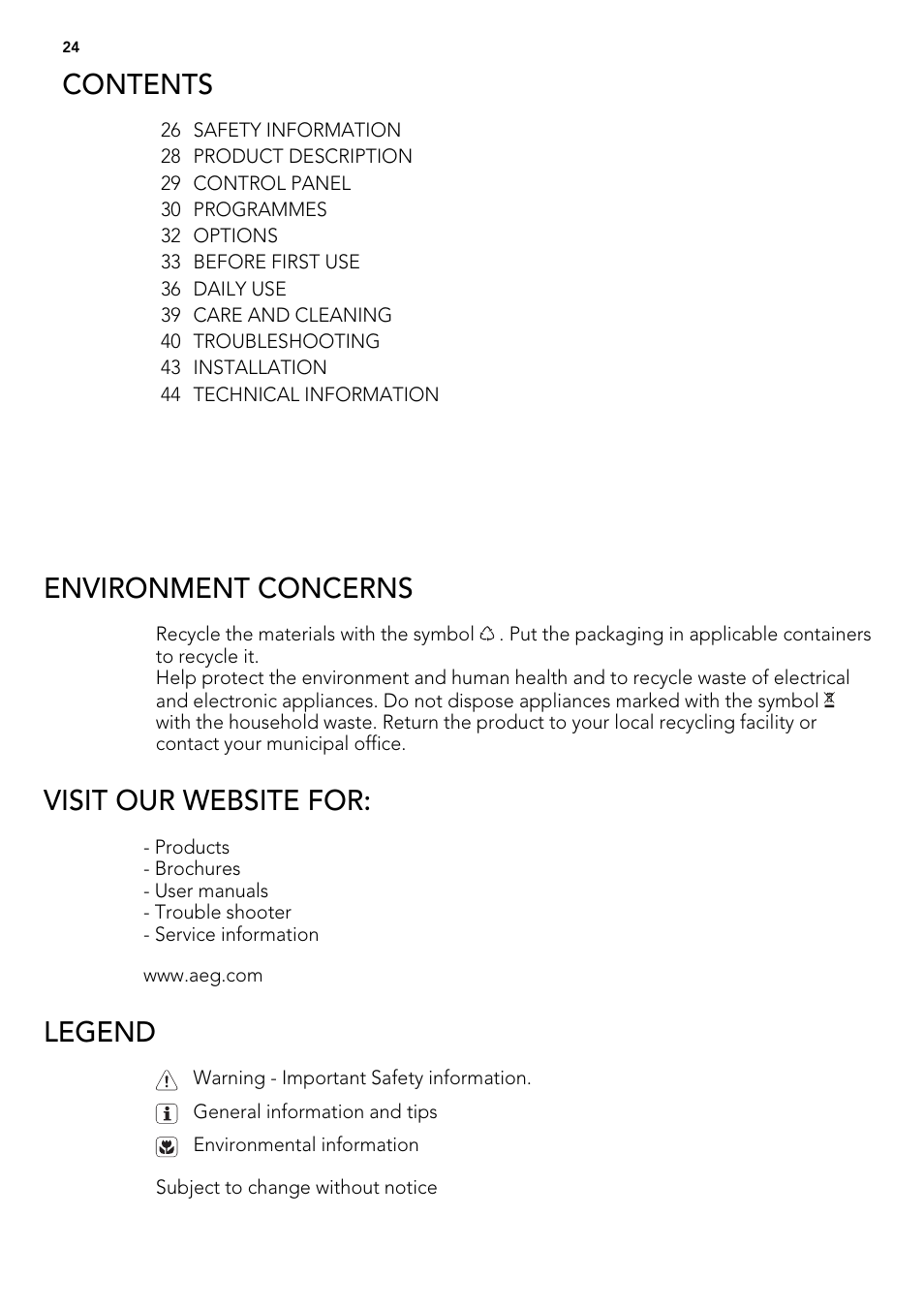 AEG F77012W0P User Manual | Page 24 / 92