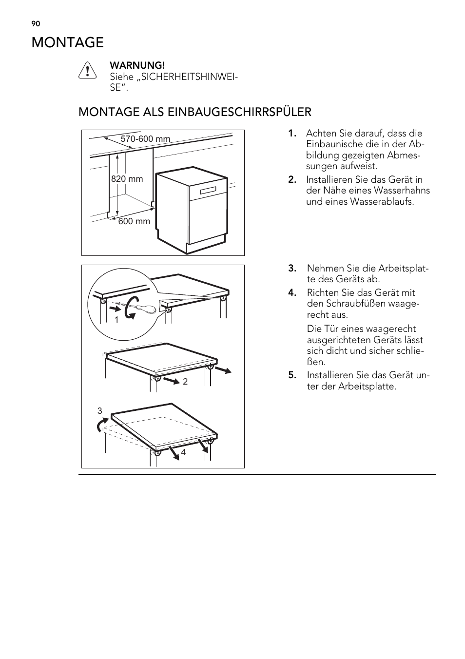 Montage, Montage als einbaugeschirrspüler | AEG F77012W0P User Manual | Page 90 / 92