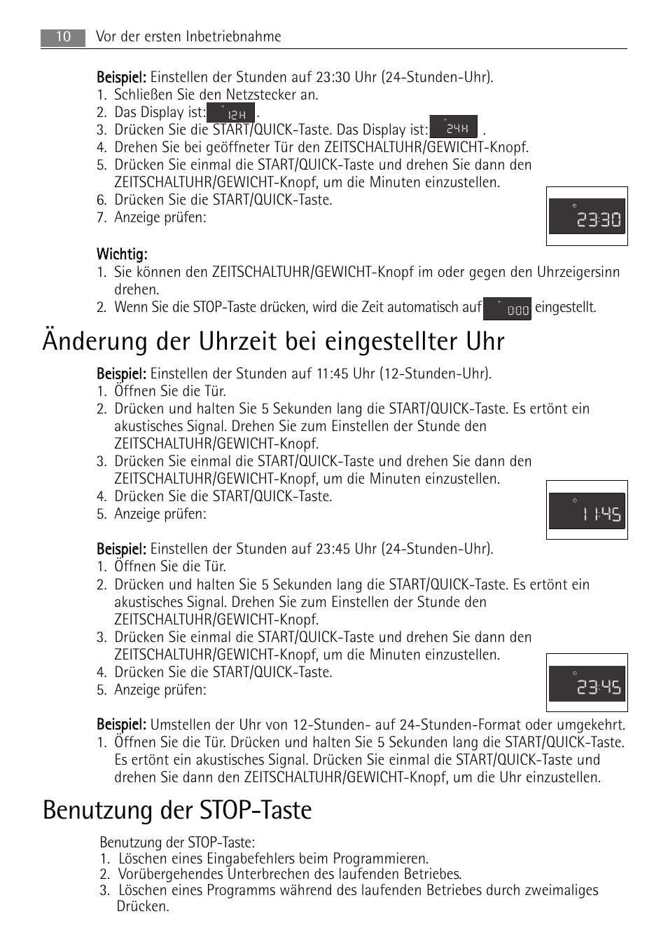 Änderung der uhrzeit bei eingestellter uhr, Benutzung der stop-taste | AEG MC2665E-M User Manual | Page 10 / 228