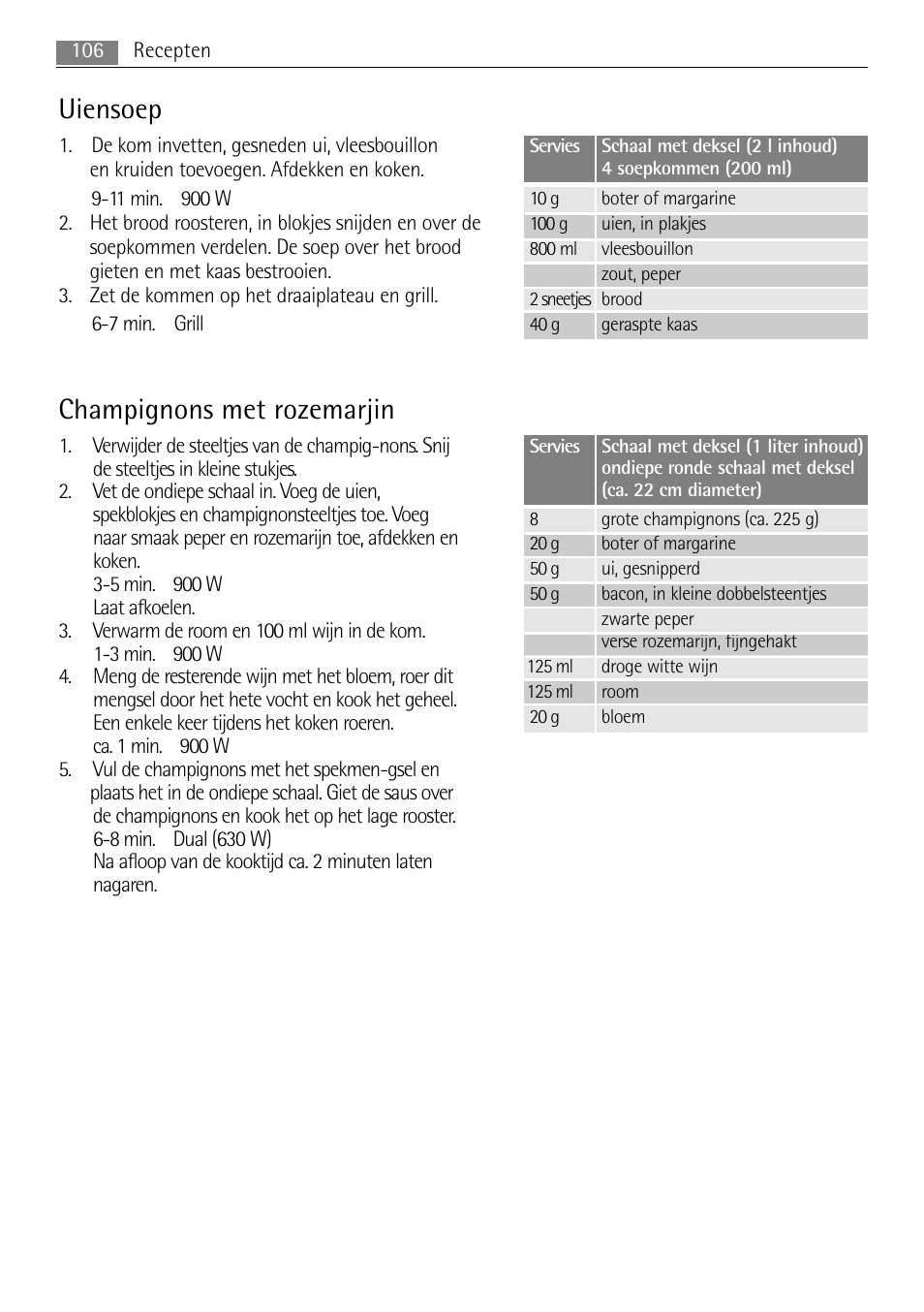 Champignons met rozemarjin, Uiensoep | AEG MC2665E-M User Manual | Page 106 / 228