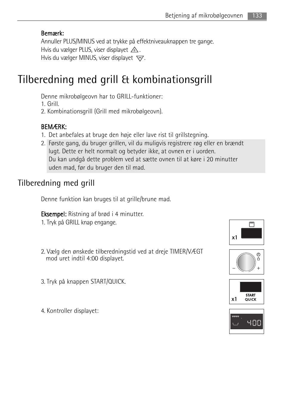 Tilberedning med grill & kombinationsgrill, Tilberedning med grill | AEG MC2665E-M User Manual | Page 133 / 228