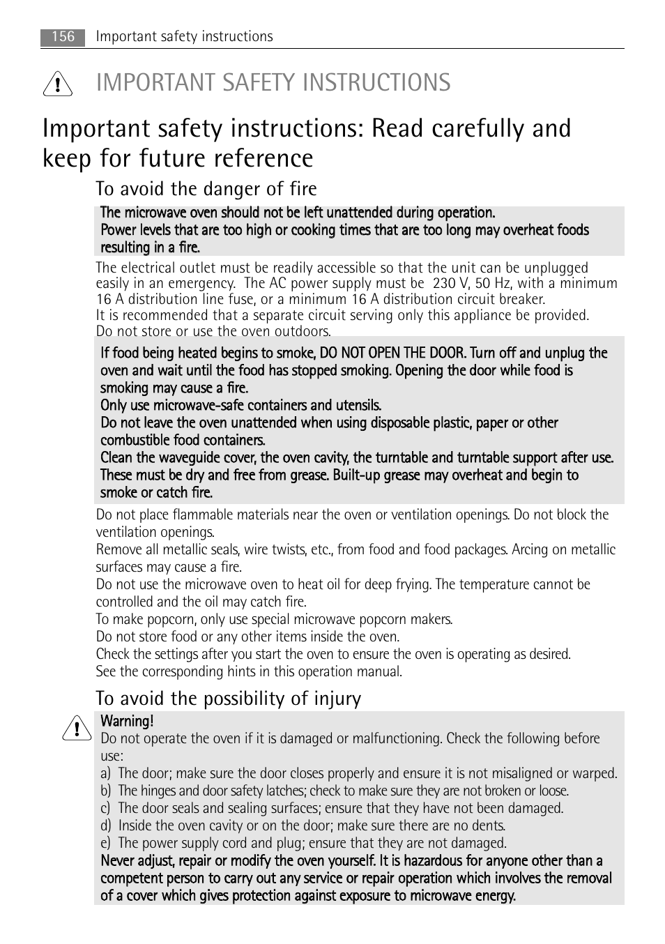 Important safety instructions | AEG MC2665E-M User Manual | Page 156 / 228