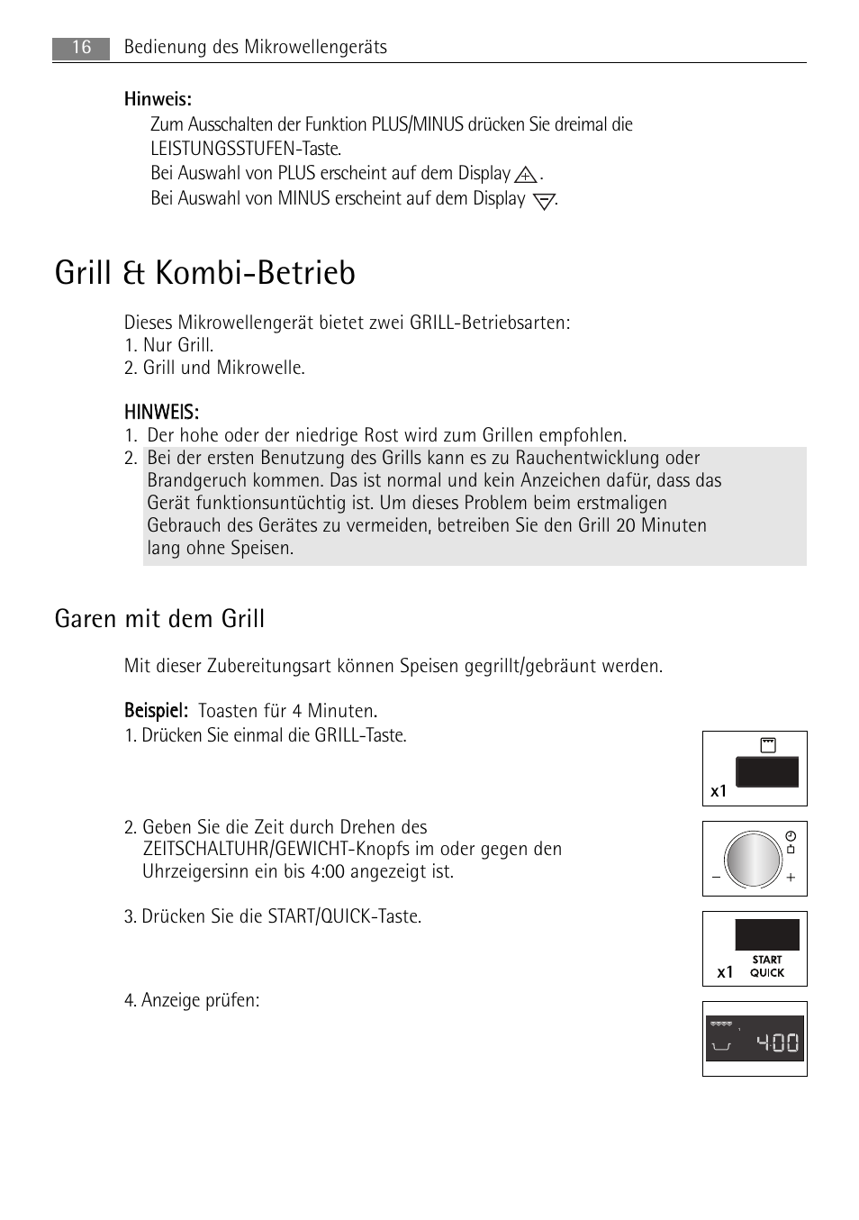 Grill & kombi-betrieb, Garen mit dem grill | AEG MC2665E-M User Manual | Page 16 / 228