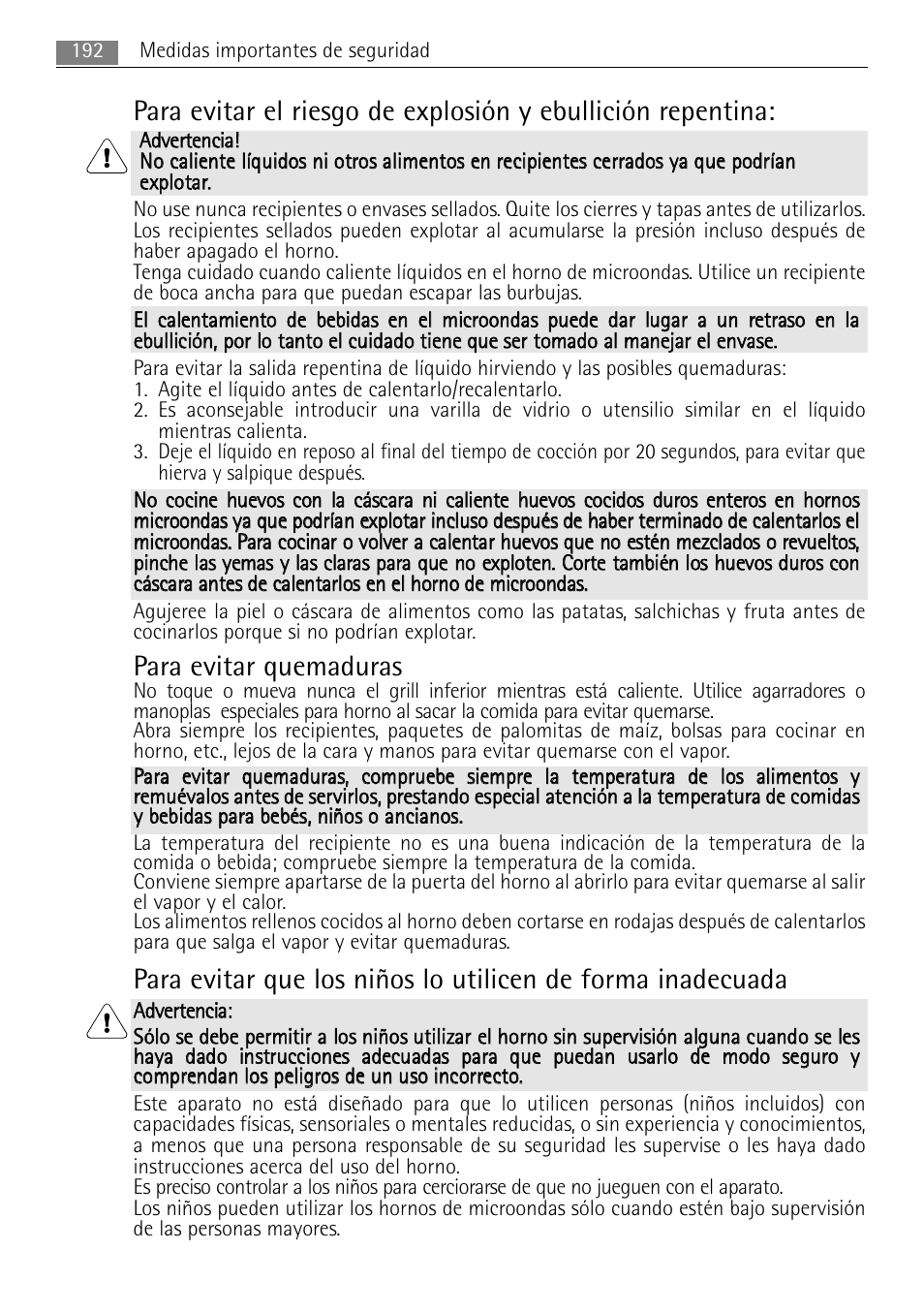 Para evitar quemaduras | AEG MC2665E-M User Manual | Page 192 / 228