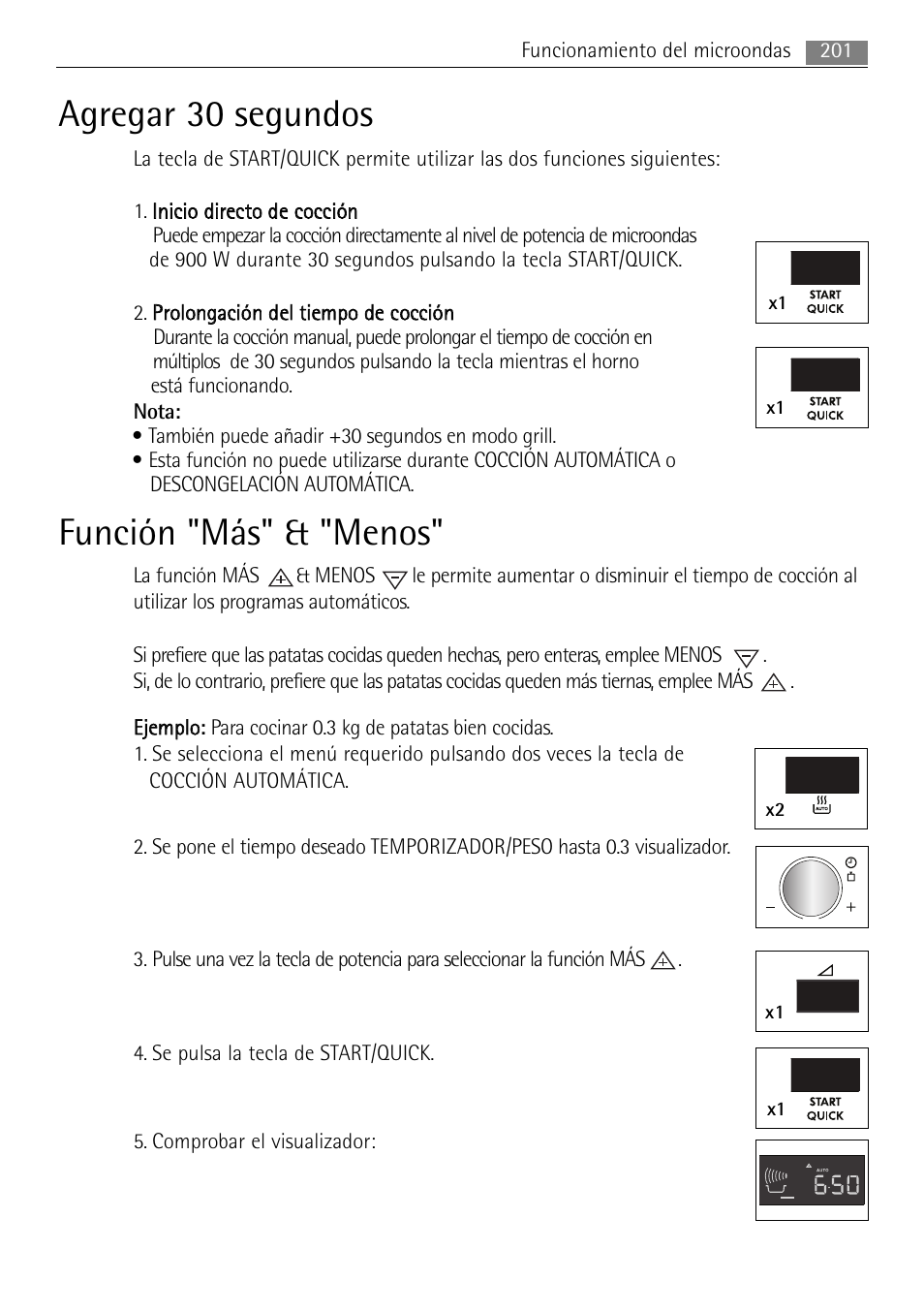 Agregar 30 segundos, Función "más" & "menos | AEG MC2665E-M User Manual | Page 201 / 228