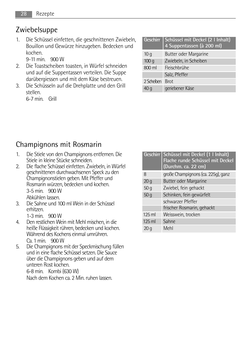 Champignons mit rosmarin, Zwiebelsuppe | AEG MC2665E-M User Manual | Page 28 / 228