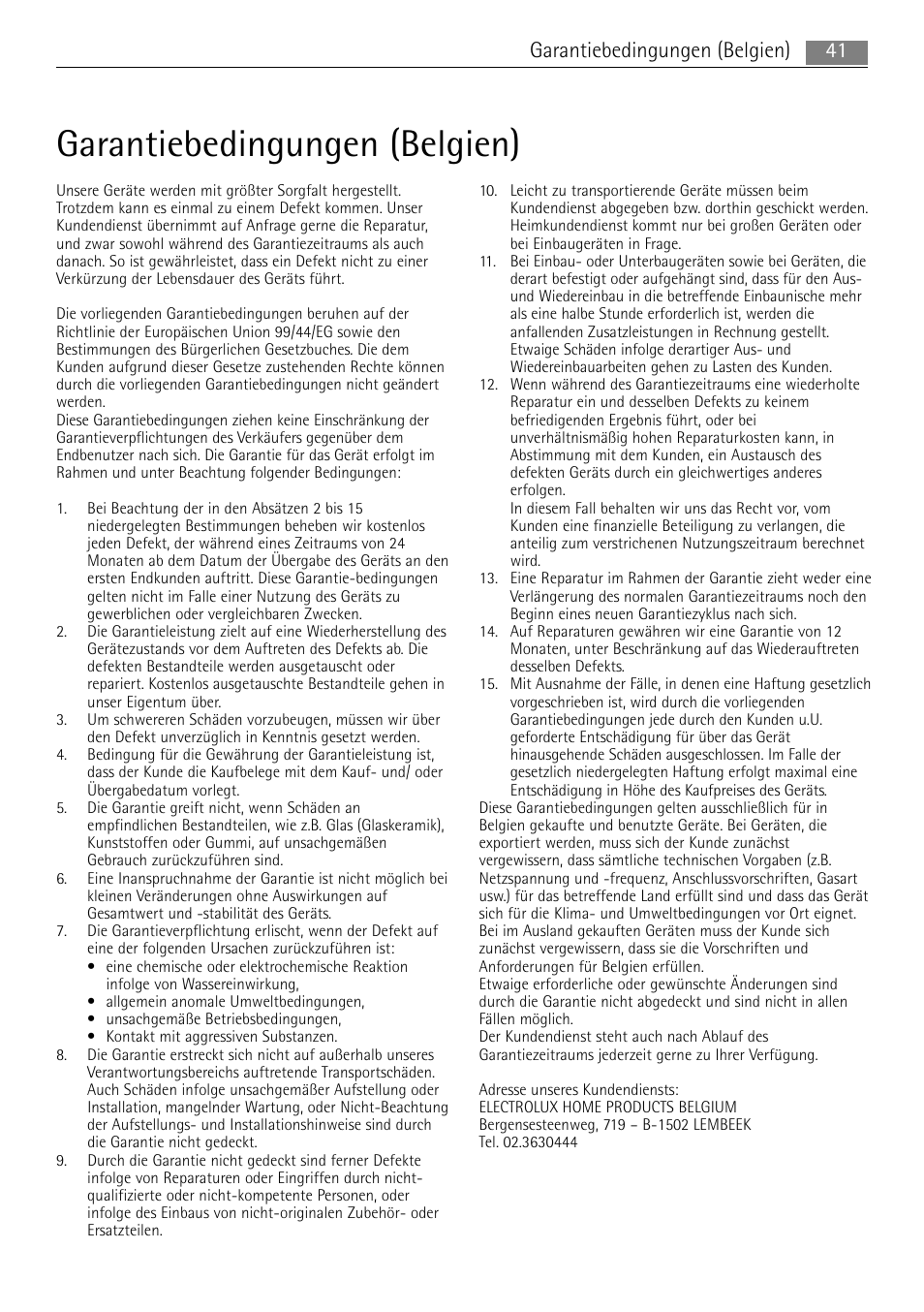 Garantiebedingungen (belgien), 41 garantiebedingungen (belgien) | AEG MC2665E-M User Manual | Page 41 / 228