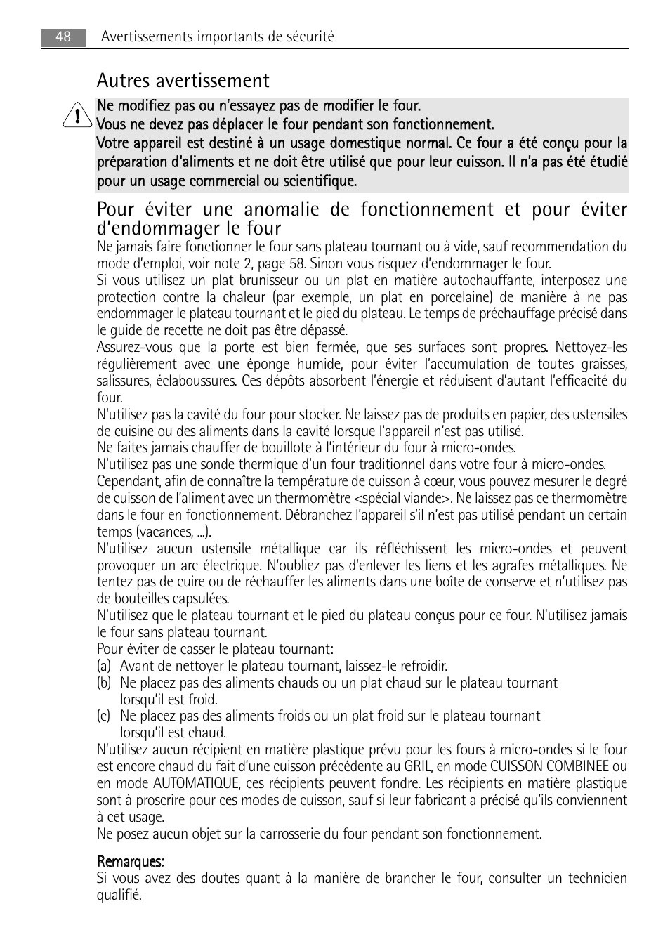 Autres avertissement | AEG MC2665E-M User Manual | Page 48 / 228